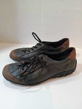 Remonte Women's Leather Gray Brown Lace Up Sneakers Walking Shoes Side Zip 37